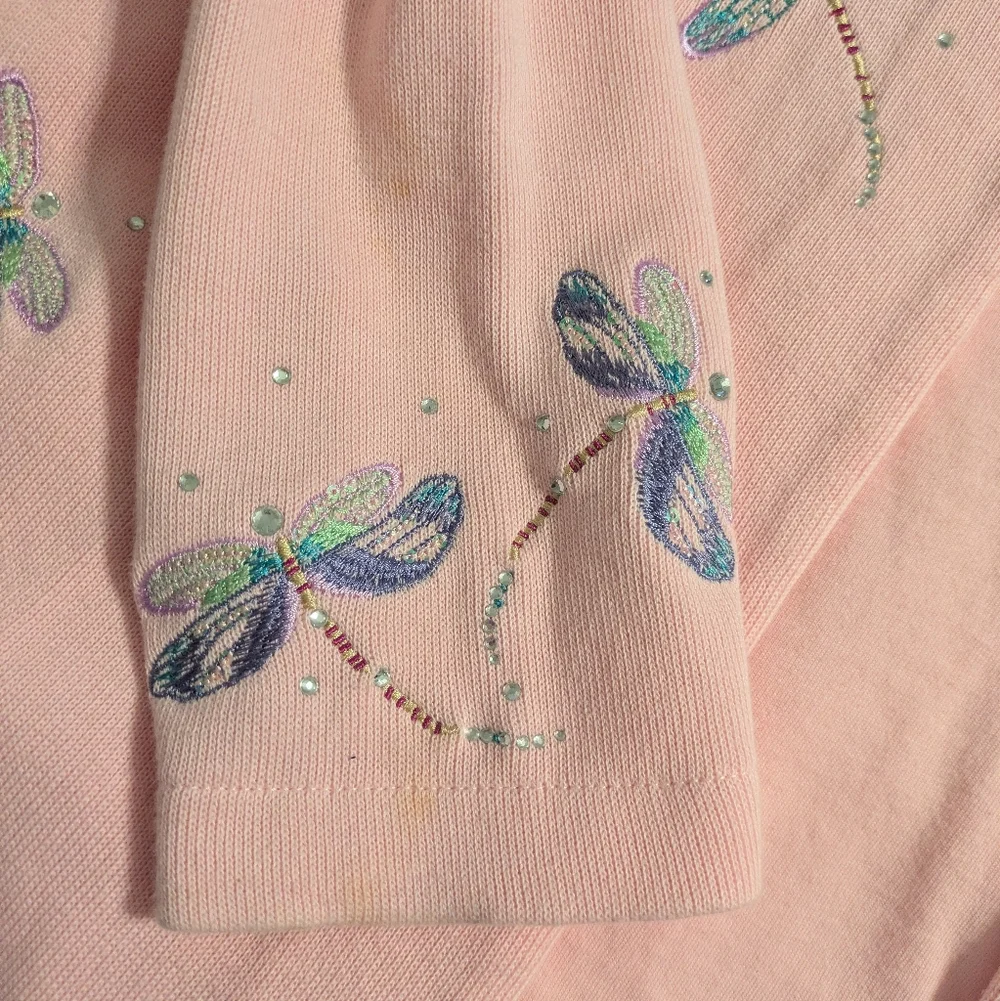 Quacker Factory Pink Dragonfly Embroidered Sweater Cardigan Set - Picture 4 of 8